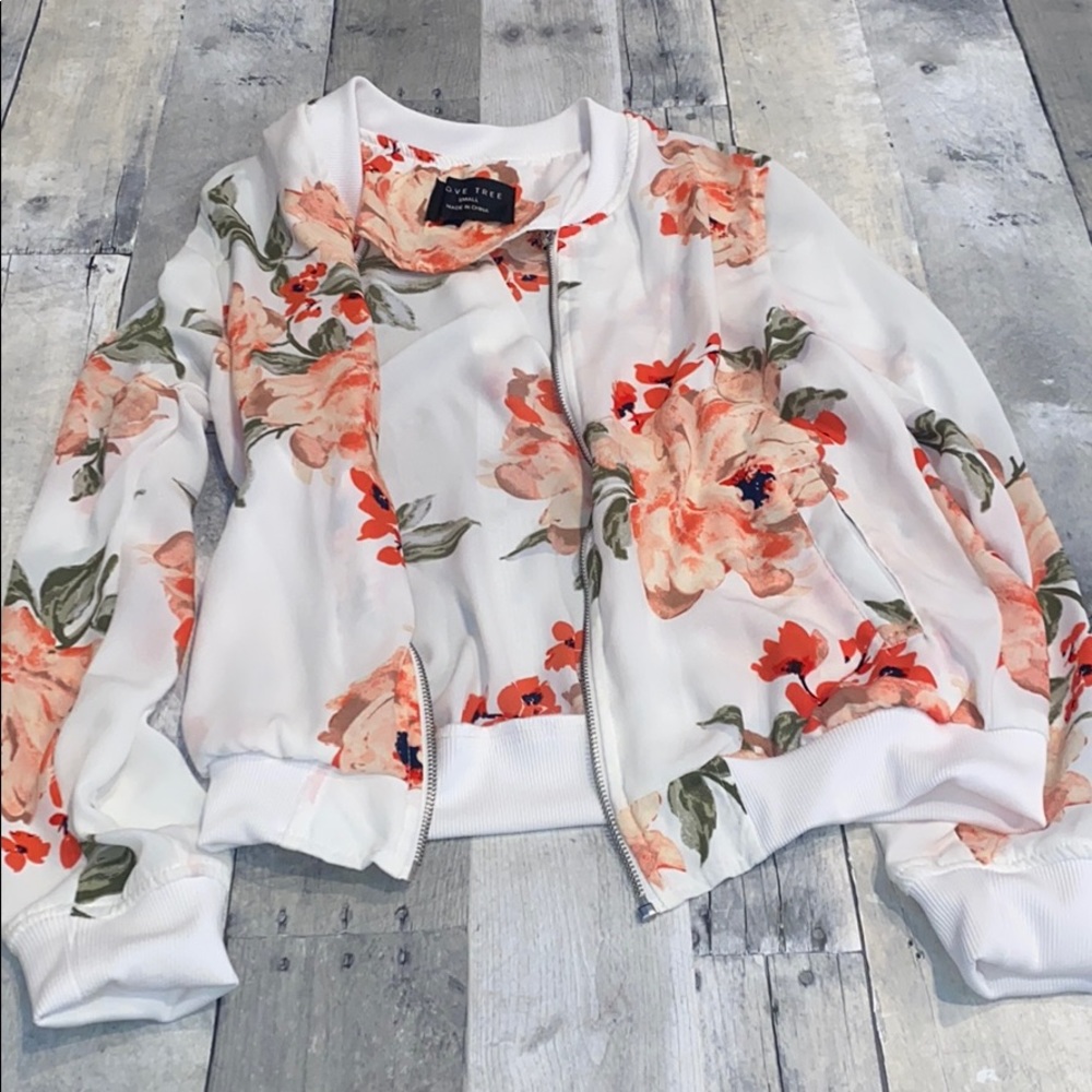 Love tree floral sheer bomber jacket